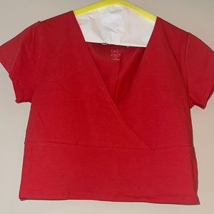 PACSUN Basic Red Mock Wrap Top